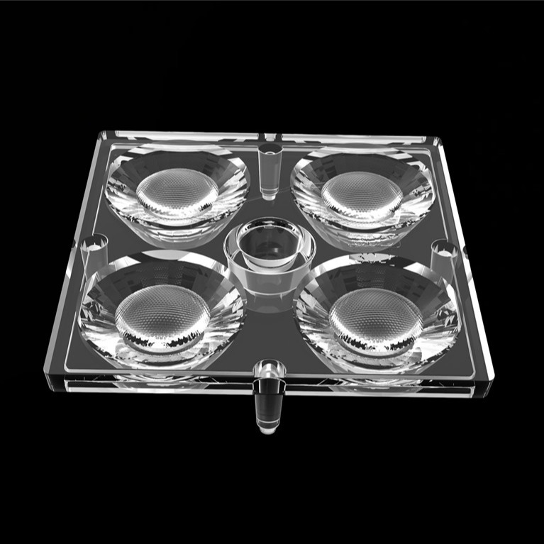 50*50mm 30 Grado 4 en 1 LED Lente de luz de PC Material para iluminación de inundación SMD7070/ 5050/4*3030 LED
