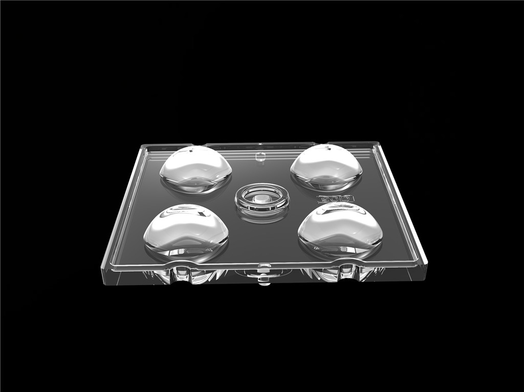 50*50mm 90 grados 4 en 1 LED Lente de luz de PC Material para iluminación de inundación SMD7070/ 5050/4*3030 LED