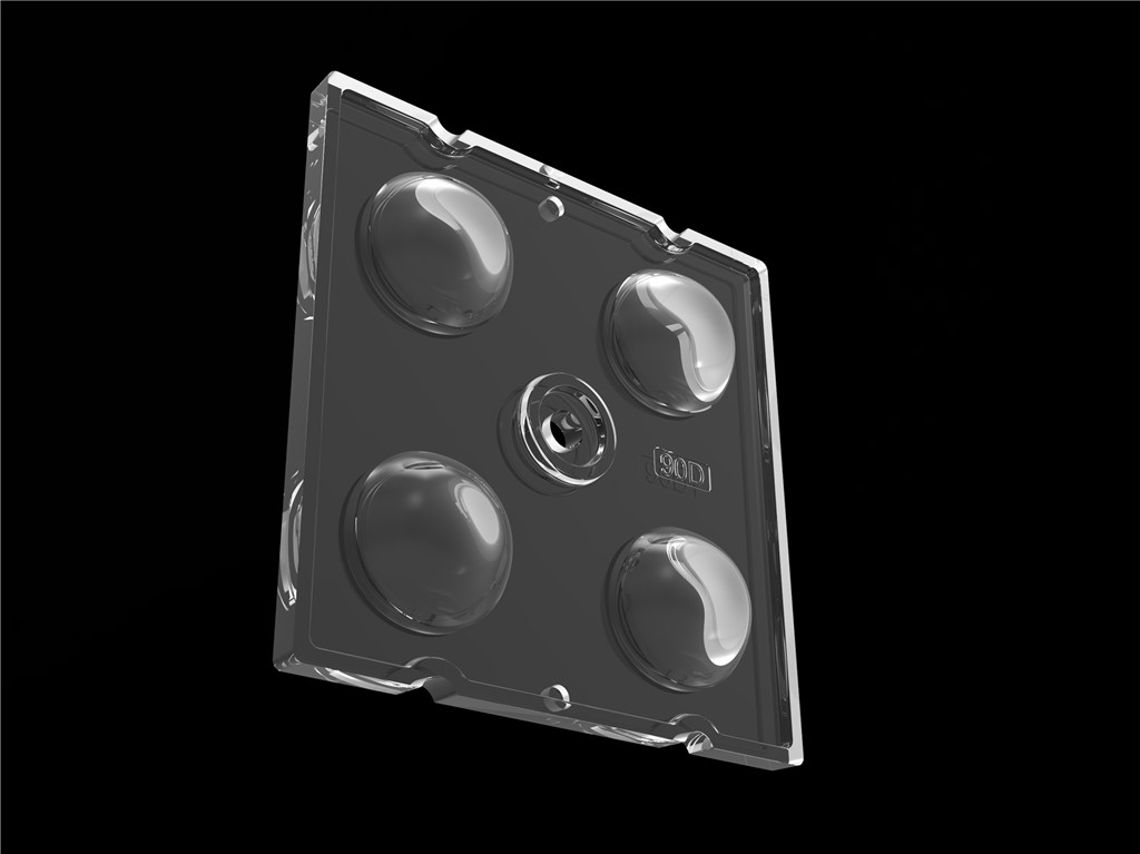 50*50mm 90 grados 4 en 1 LED Lente de luz de PC Material para iluminación de inundación SMD7070/ 5050/4*3030 LED