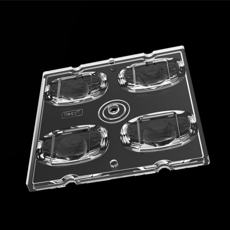50*50mm TIP2 Asímétrico 4 en 1 LED Lente de luz de PC Material para iluminación de inundación SMD7070/ 5050/4*3030 LED