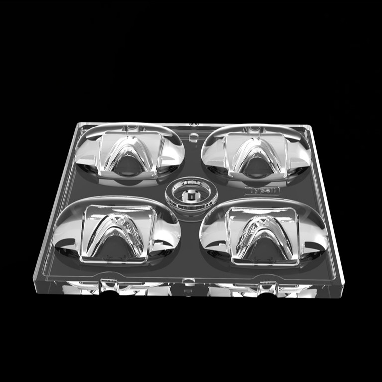 50*50mm TIP2 Asímétrico 4 en 1 LED Lente de luz de PC Material para iluminación de inundación SMD7070/ 5050/4*3030 LED
